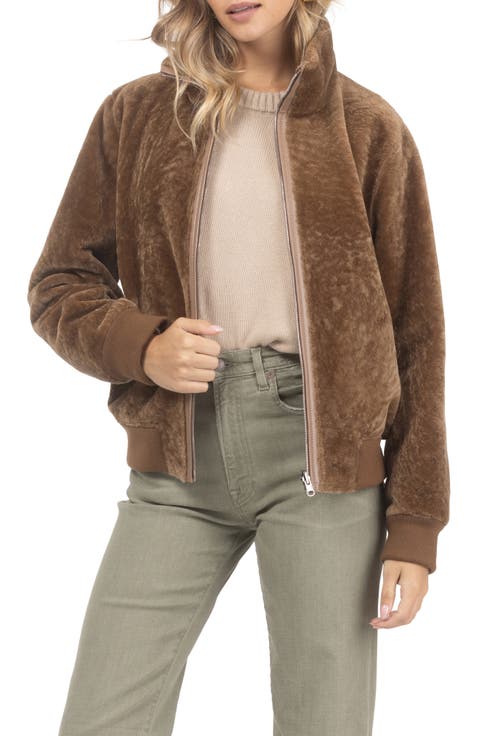 Reversible Textured Genuine Shearling Bomber Jacket