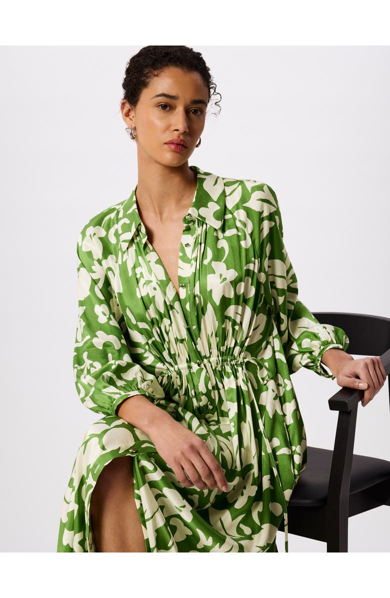 Whistles Floral Trapeze Shirt Dress, Alternate, color, Grn/Multi