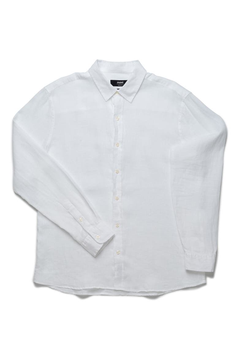 Slim Fit Long Sleeve Linen Button-Up Shirt, Alternate, color, WHITE