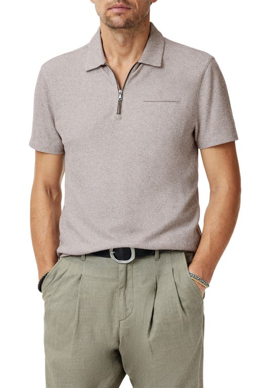 John Varvatos Meira Regular Fit Bird's Eye Zip Polo In Fossil Grey