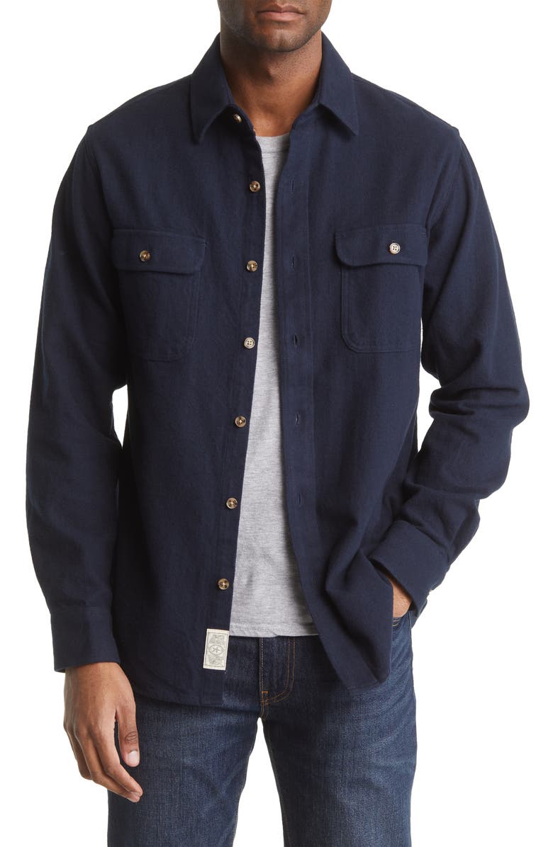 Schott NYC Solid Two-Pocket Flannel Button-Up Shirt, Main, color, Navy