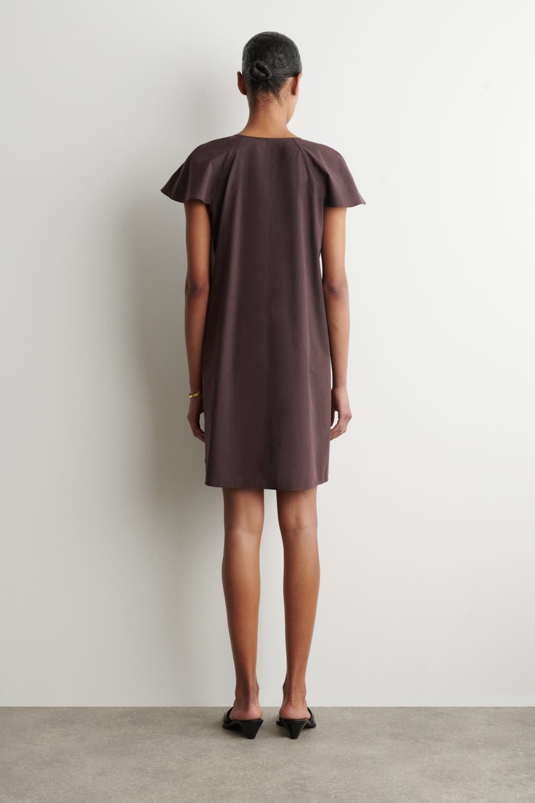 Fluted-sleeve Cotton Mini Dress, Alternate, color, DARK BROWN