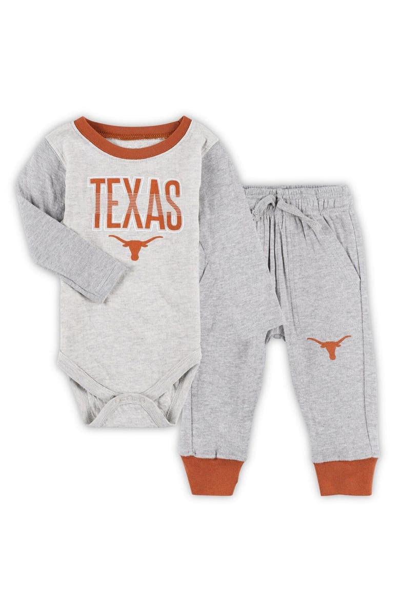 Wes & Willy Infant Wes & Willy Heather Gray Texas Longhorns Jie Jie Long Sleeve Bodysuit & Pants Set, Main, color, Orange