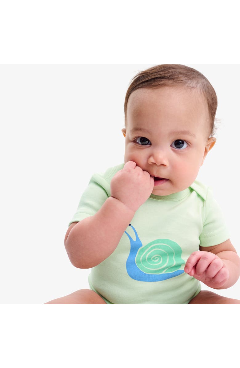 Primary Organic Short Sleeve Snail Babysuit, Alternate, color, Light Clover