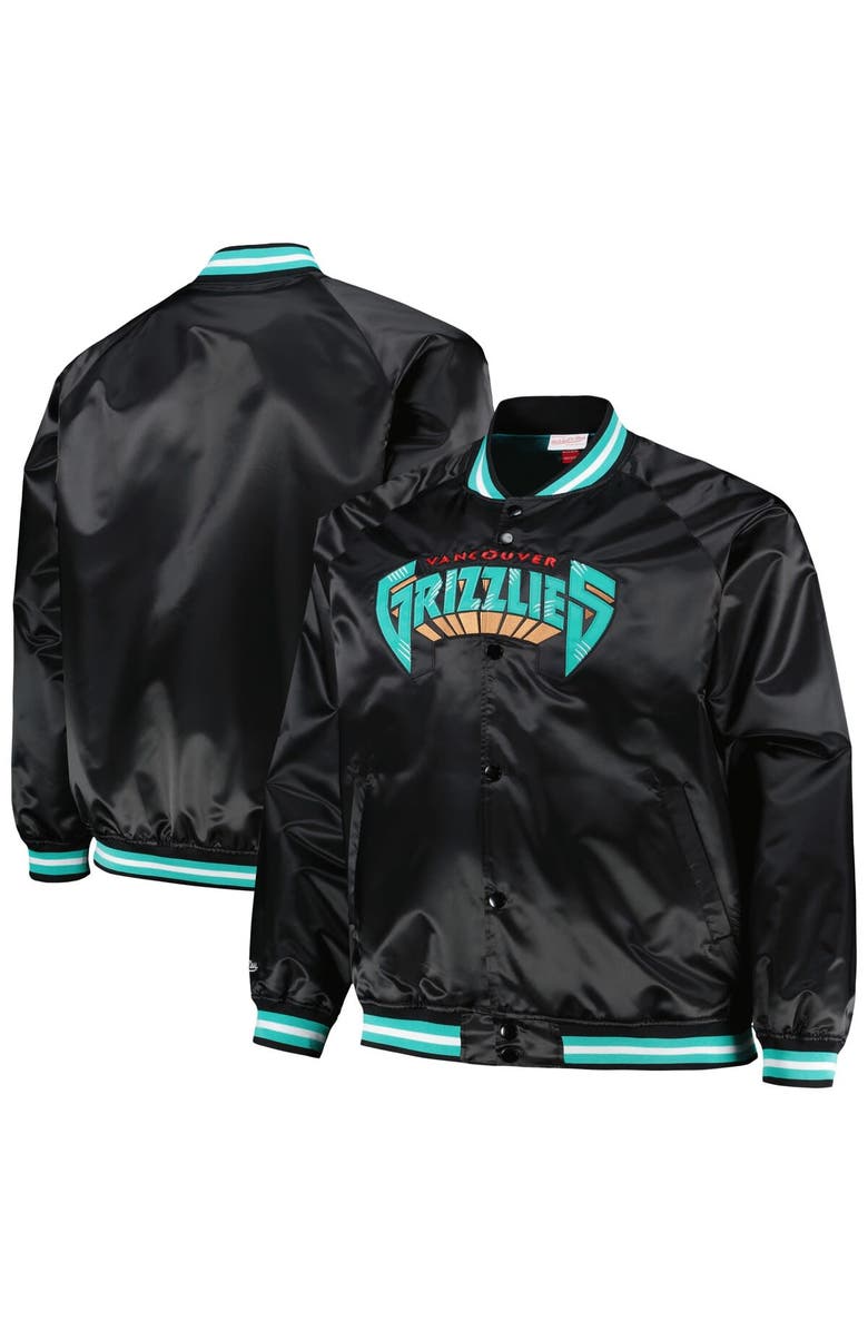 Mitchell & Ness Men's Mitchell & Ness Black Vancouver Grizzlies Big & Tall Hardwood Classics Wordmark Satin Raglan Full-Zip Jacket, Main, color, Black