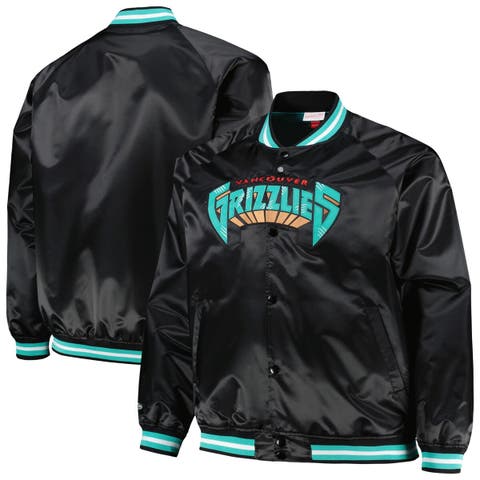 Men's Mitchell & Ness Black Vancouver Grizzlies Big & Tall Hardwood Classics Wordmark Satin Raglan Full-Zip Jacket