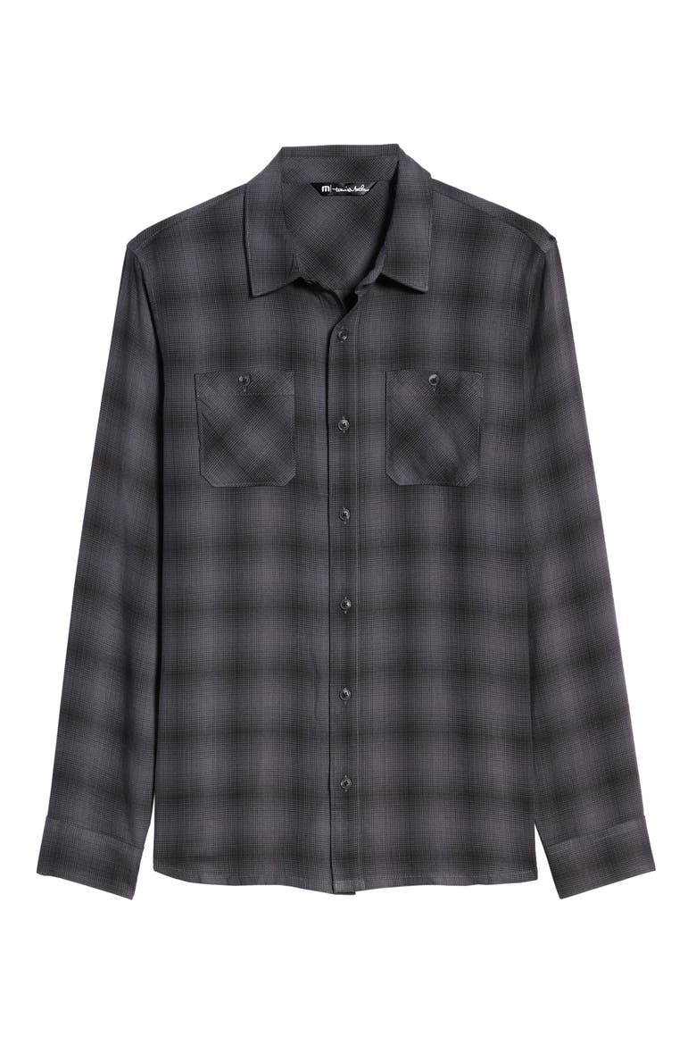 Brocation Regular Fit Plaid Button-Up Shirt, Alternate, color, BLACK