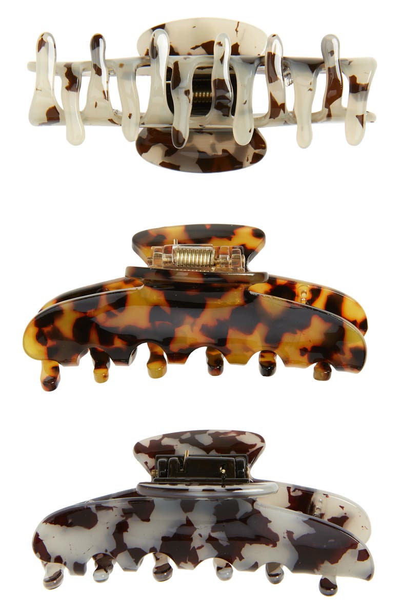 NATASHA Tasha Assorted 3-Pack Tortoiseshell Patterned Jaw Hair Clips, Main, color,