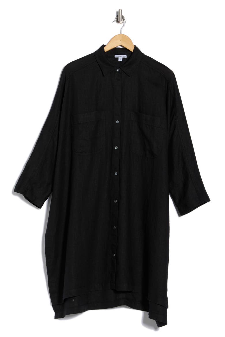 Long Sleeve Linen Shirtdress, Alternate, color, BLACK