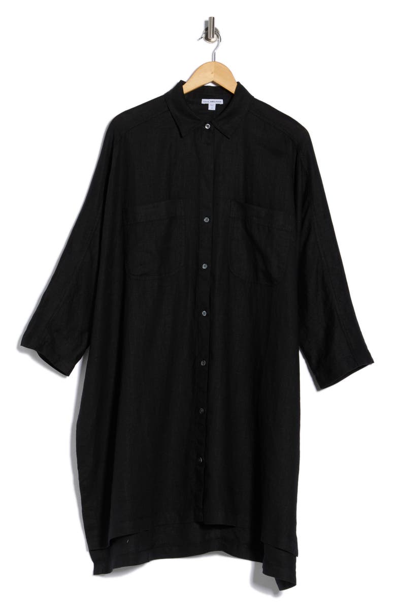 James Perse Long Sleeve Linen Shirtdress, Main, color, Black