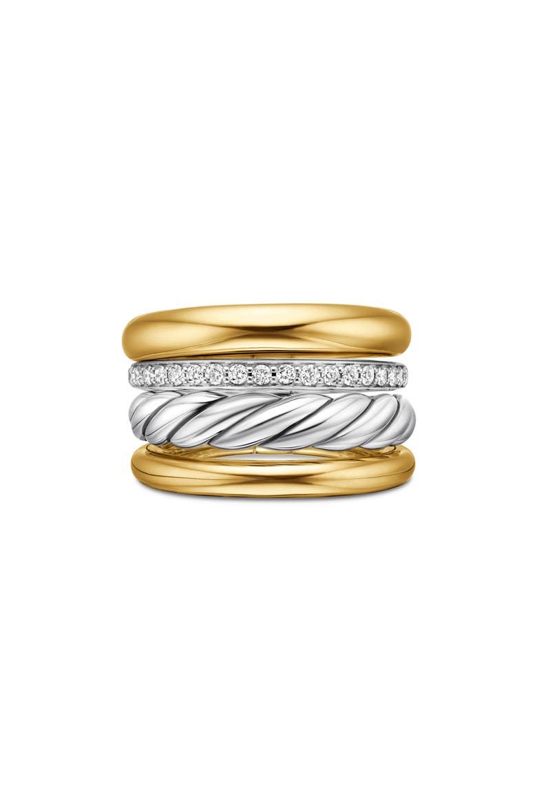 Mercer Mixed Metal & Diamond Stack Ring, Main, color, STERLING SILVER/ 18KY GOLD