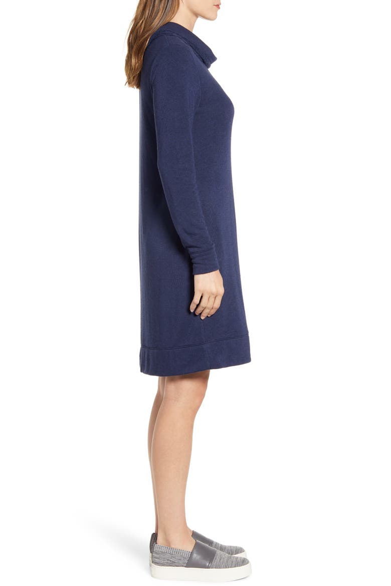 Cowl Neck Side Button Long Sleeve Dress, Alternate, color, NAVY PEACOAT