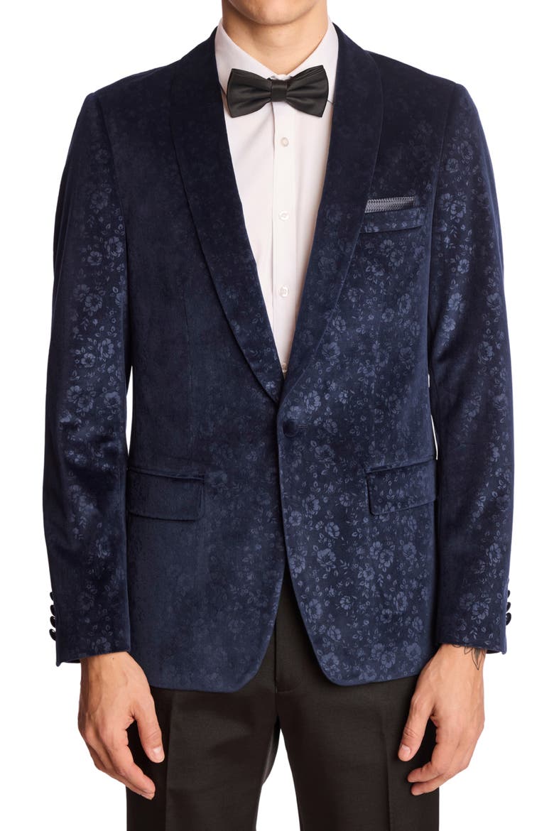 Regent Slim Fit Floral Velvet Dinner Jacket, Main, color, NAVY FLORAL VELVET