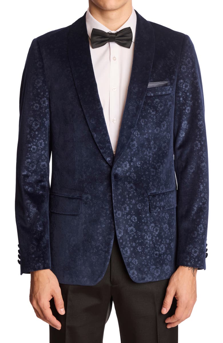 PAISLEY & GRAY Regent Slim Fit Floral Velvet Dinner Jacket, Main, color, Navy Floral Velvet