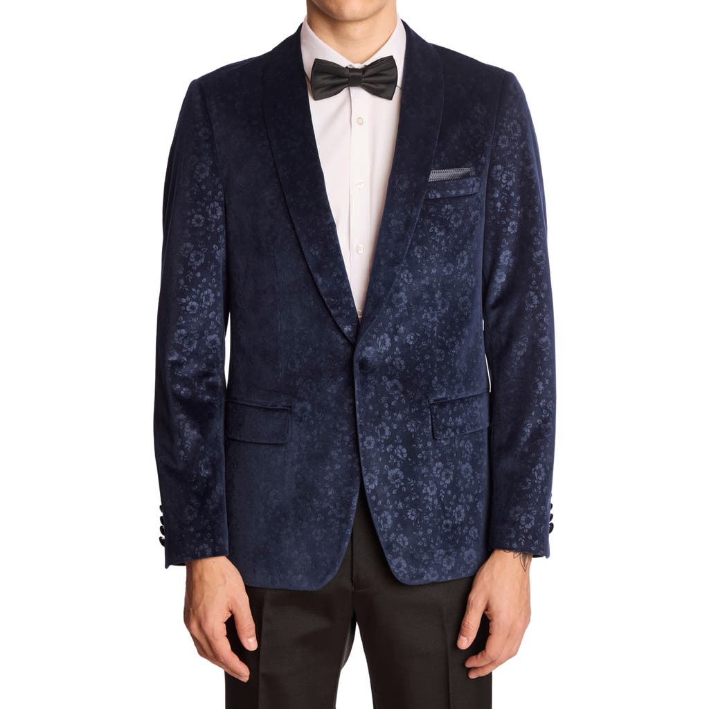 Paisley & Gray Regent Slim Fit Floral Velvet Dinner Jacket In Blue