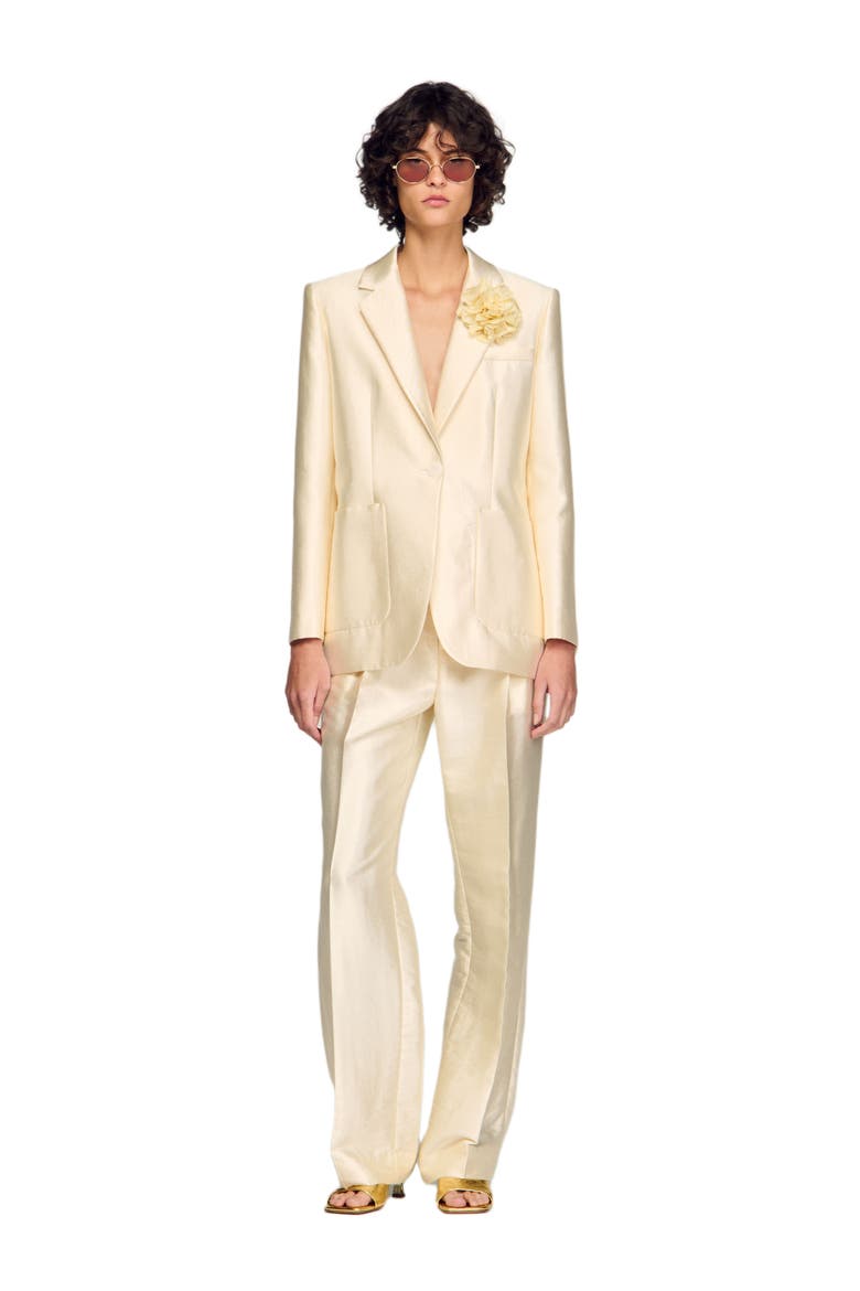 Satin jacket with flower detail, Alternate, color, Cream