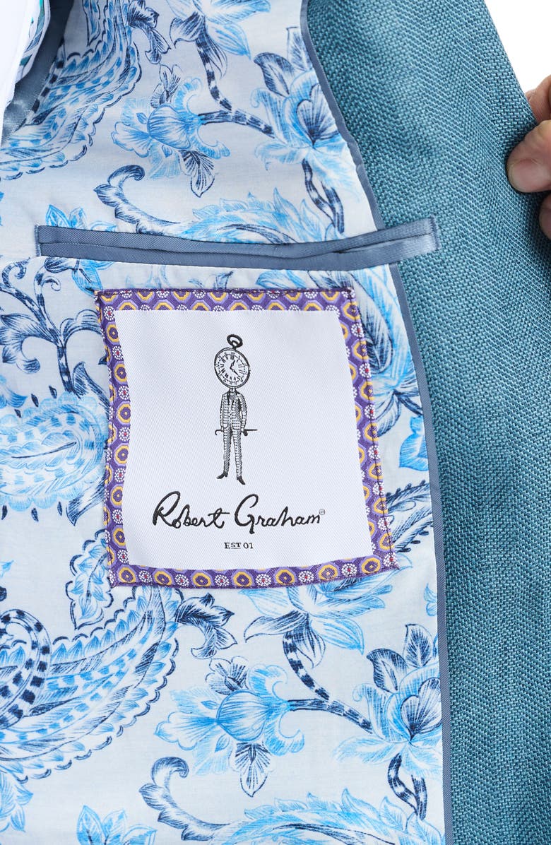 Robert Graham Fawler Tailored Fit Teal Blue Linen & Wool Herringbone Sport Coat, Alternate, color, Light Blue
