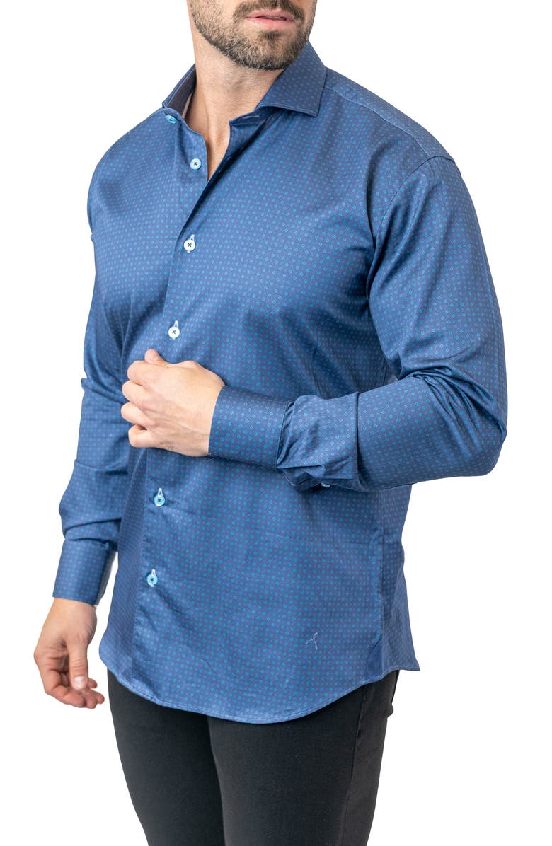 Maceoo Einstein Stretchstamped 01 Blue Contemporary Fit Button-Up Shirt, Alternate, color, Blue