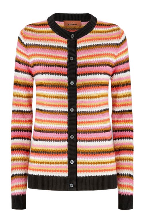 Missoni Striped Cotton And Viscose Cardigan With Contrasting Piping In Multicoloured 1