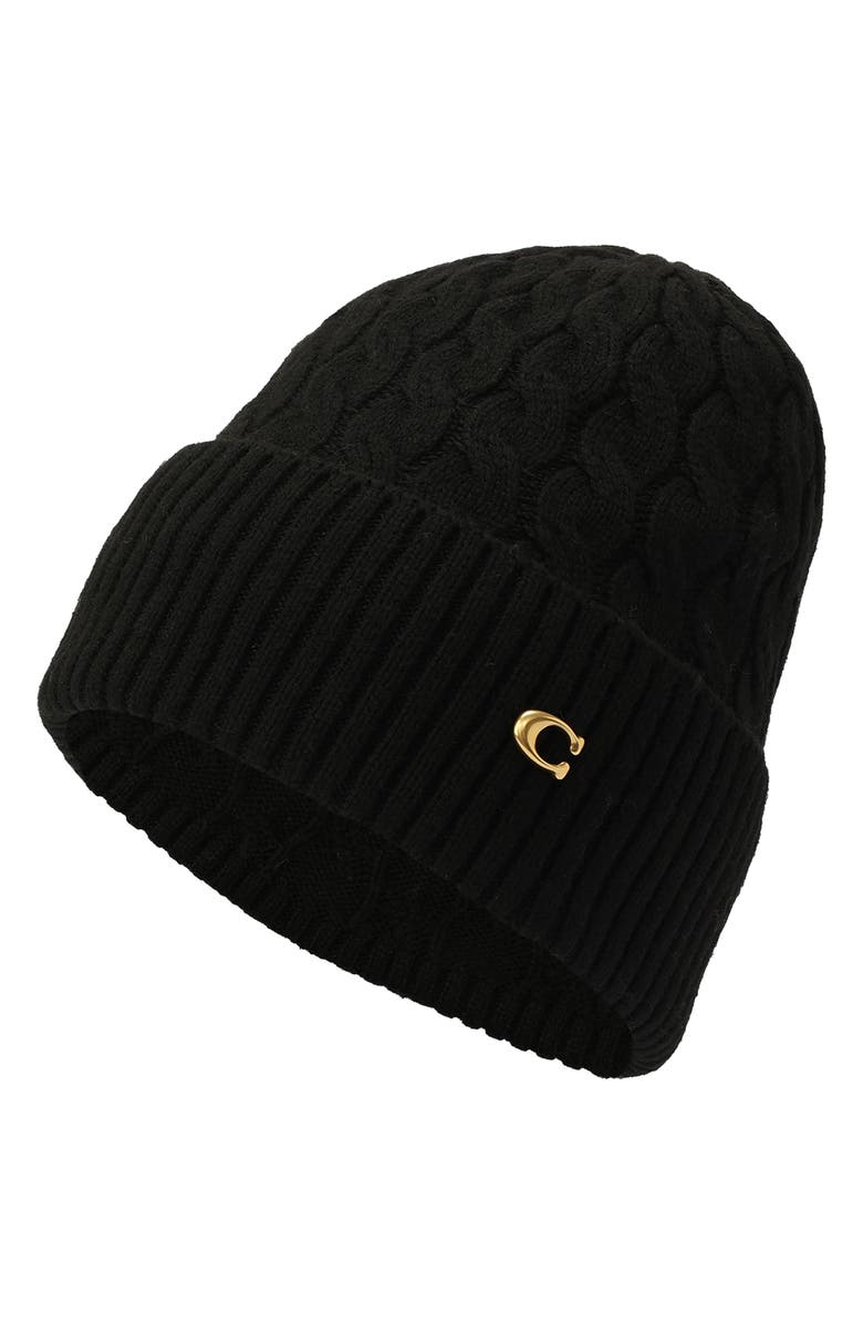 COACH Cable Knit Cuff Beanie, Alternate, color, 