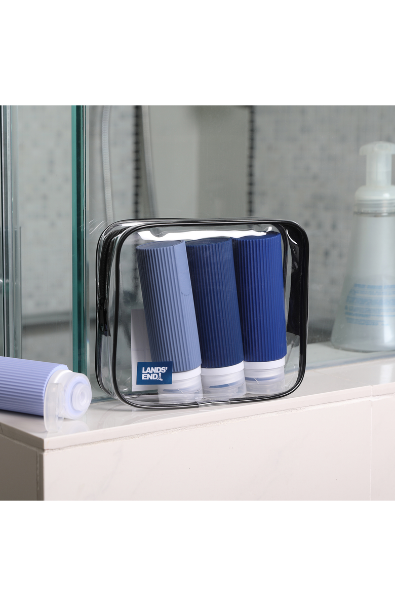 Lands' End Travel Bottle Set 3-Piece, 90 ML Travel Size Silicone Travel Bottles with Clear Container Bag, Alternate, color, Navy