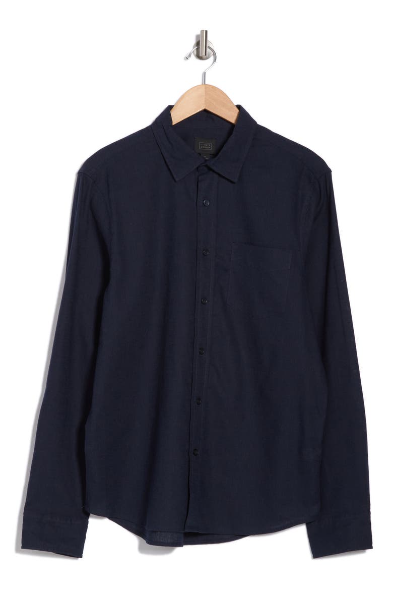Solid Linen Blend Button-Up Shirt, Alternate, color, NAVY BLAZER
