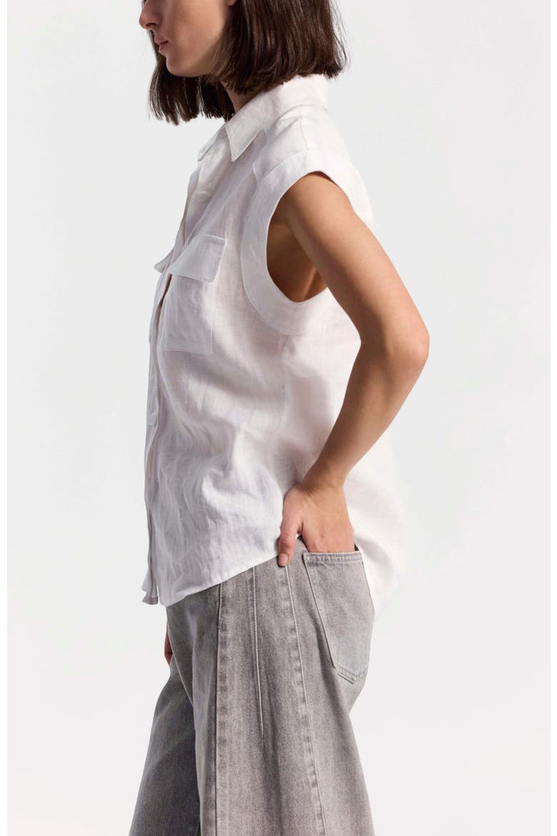 Short-Sleeve Linen Button-Up Shirt, Alternate, color, White