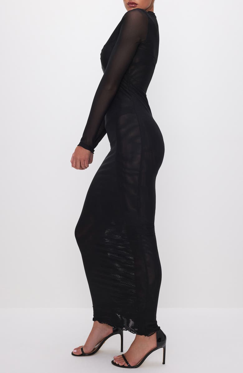Good American Long Sleeve Mesh Cover-Up Dress, Alternate, color, Black001