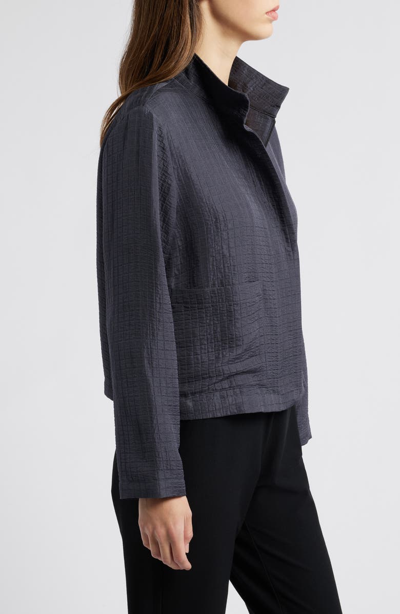 Eileen Fisher Stand Collar Silk & Organic Linen Jacket, Alternate, color, Ebony