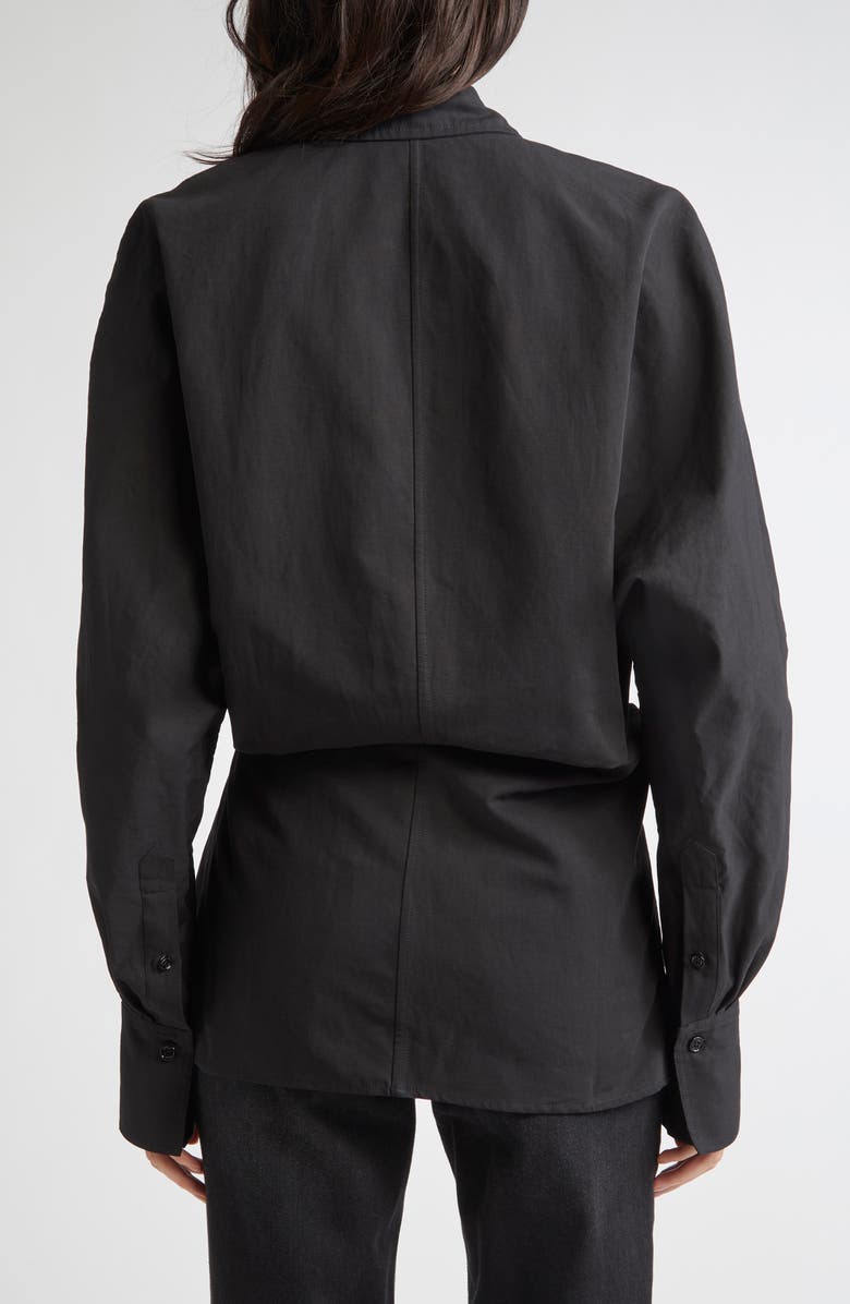 TOTEME Long Sleeve Organic Cotton & Linen Wrap Top, Alternate, color, Black
