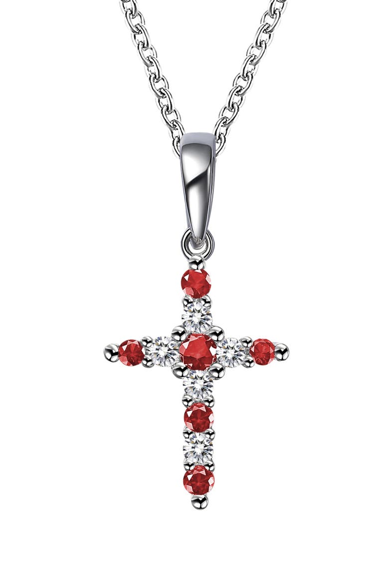 Birthstone Cross Pendant Necklace, Main, color, GARNET/WHITE