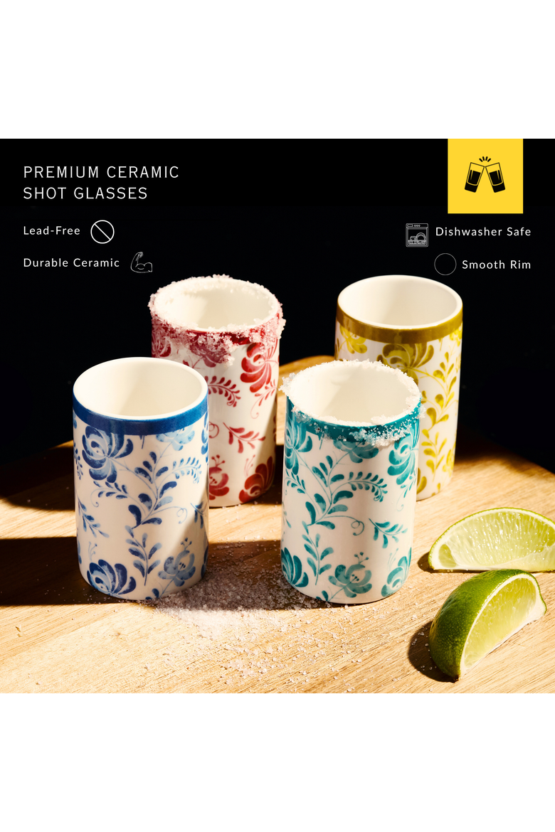 Azulejo Floral Ceramic Shot Glasses - Set of 4, Alternate, color, Multicolor