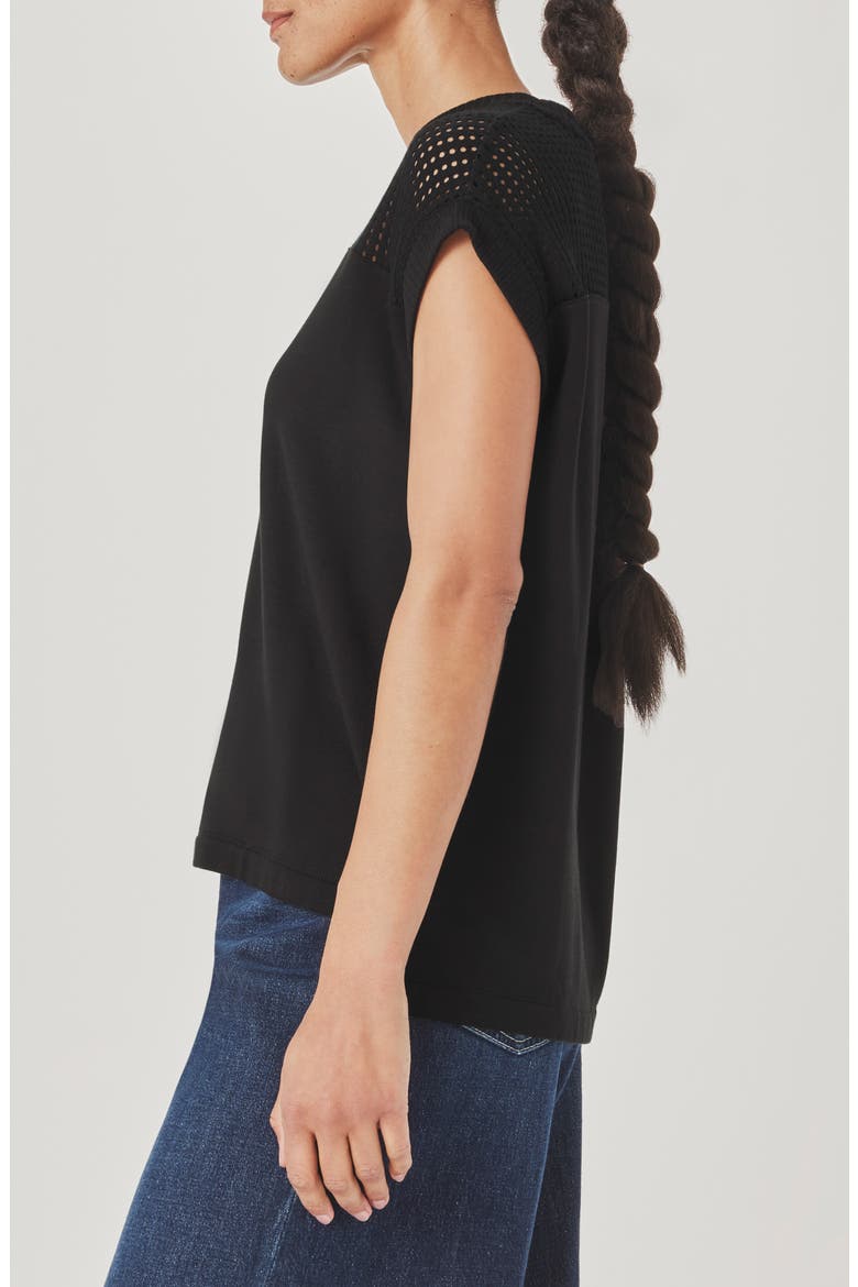 Jada Pointelle Cap Sleeve T-Shirt, Alternate, color, BLACK