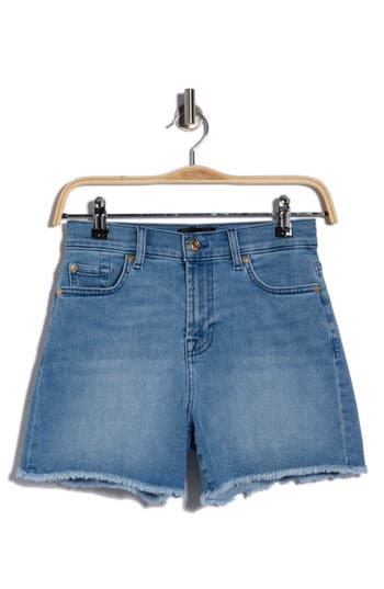 7 For All Mankind High Waist Denim Shorts In Blue