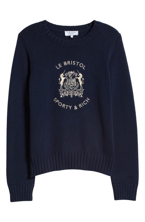 Shop Sporty And Rich Sporty & Rich Bristol Crest Cotton Sweater In Navy