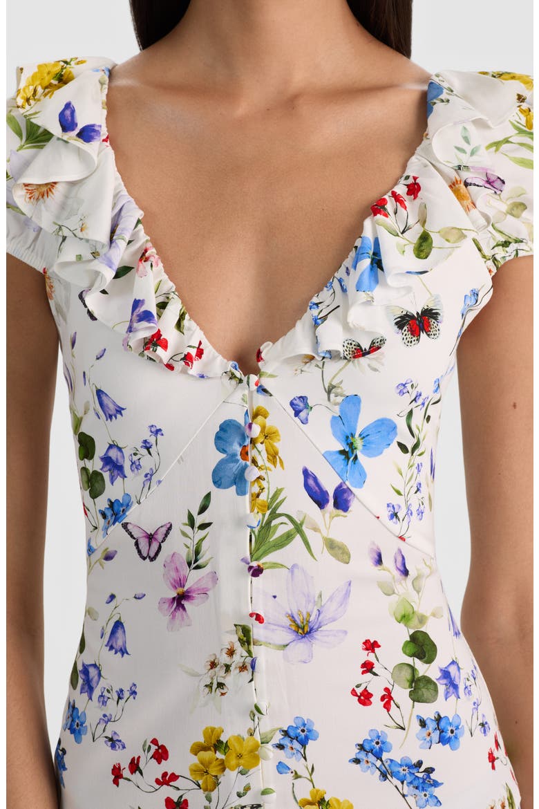 Tara Floral Ruffle Detail Dress, Alternate, color, TWISTING VINES OFF WHITE
