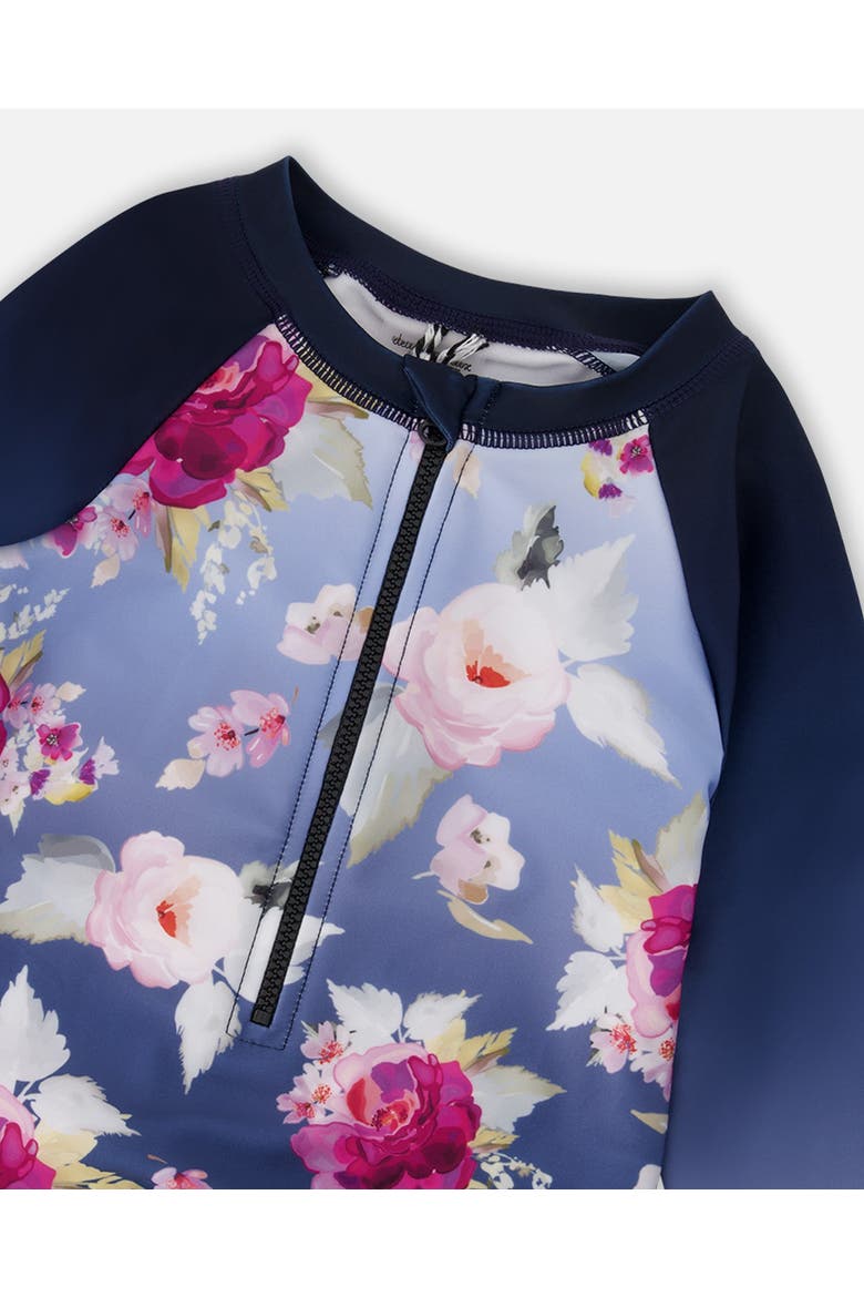 One-Piece Long Sleeve Rose Rashguard, Alternate, color, Blue with Roses Print