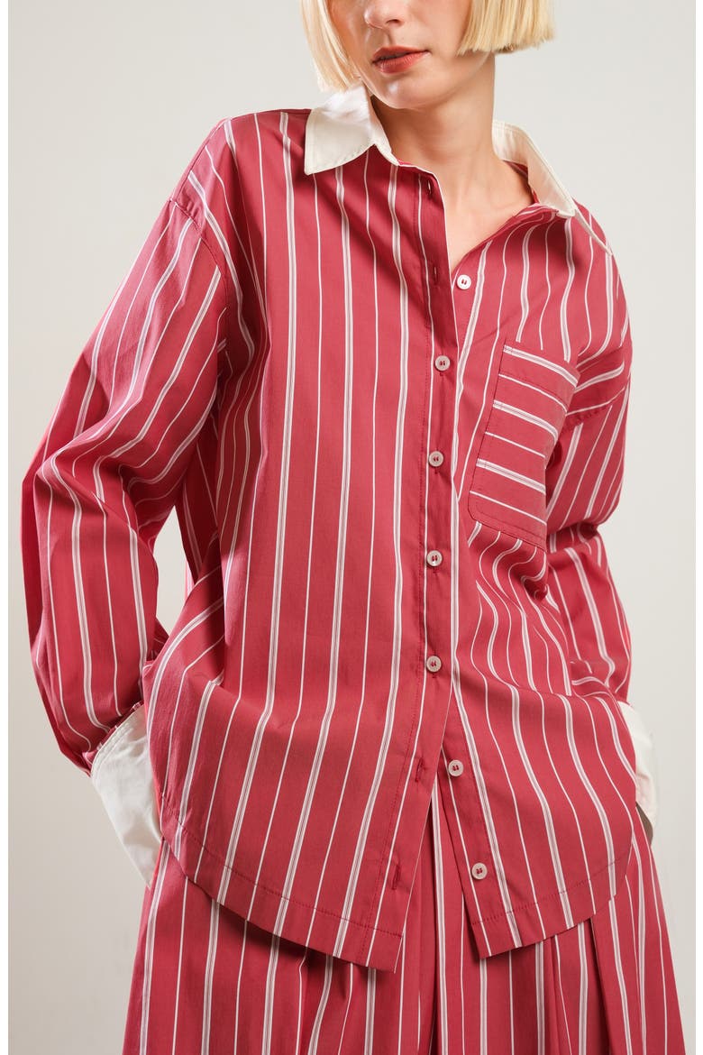 Striped Long Sleeve Button Front Shirt, Alternate, color, RED