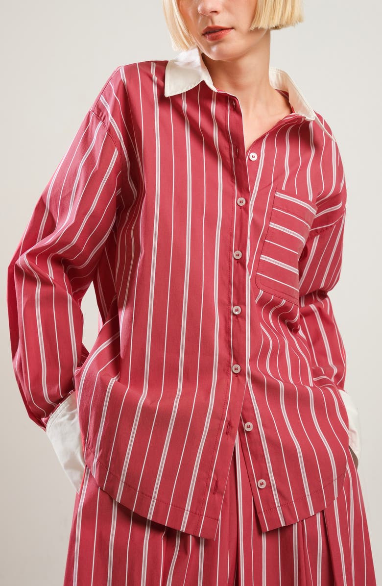 FREEMARKET Striped Long Sleeve Button Front Shirt, Alternate, color, Red