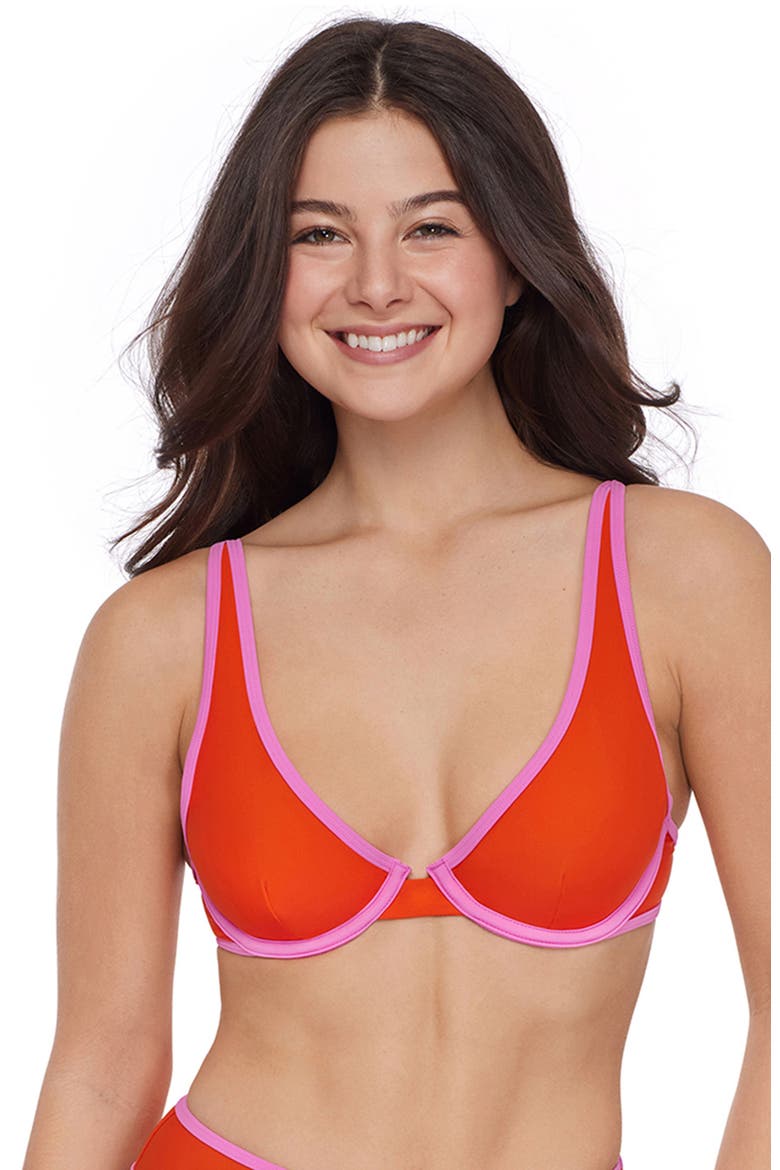 Adjustable Plunge Underwire Bikini Top with Contrast Binding, Alternate, color, Baby Binding Red