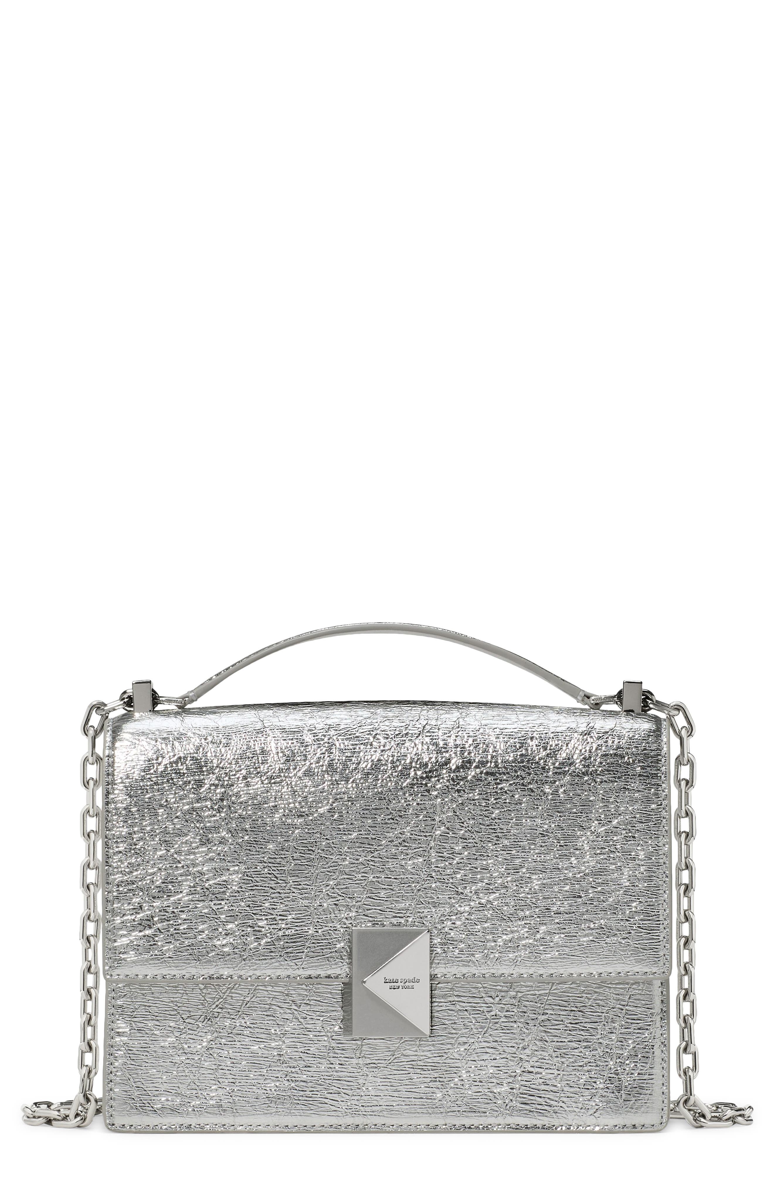 Kate Spade New York deco crinkle metallic leather convertible crossbody bag, Main, color, 