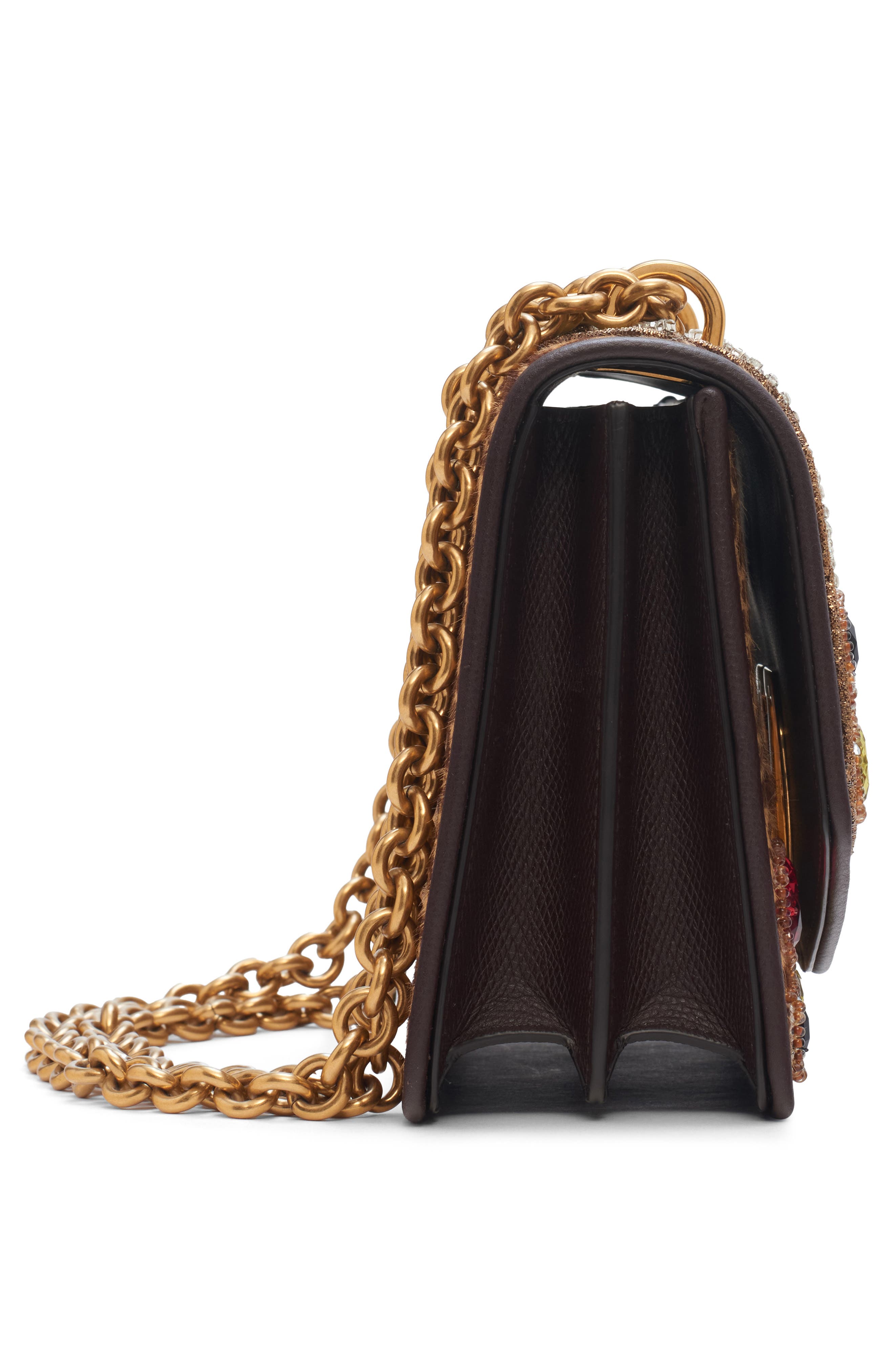Valentino Garavani DeVain Embellished Genuine Calf Hair Shoulder Bag, Alternate, color, Brown Multi