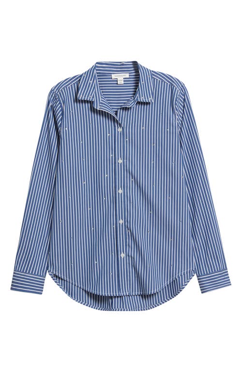Beachlunchlounge Lynden Embellished Stripe Cotton Blend Button-up Shirt In Blue