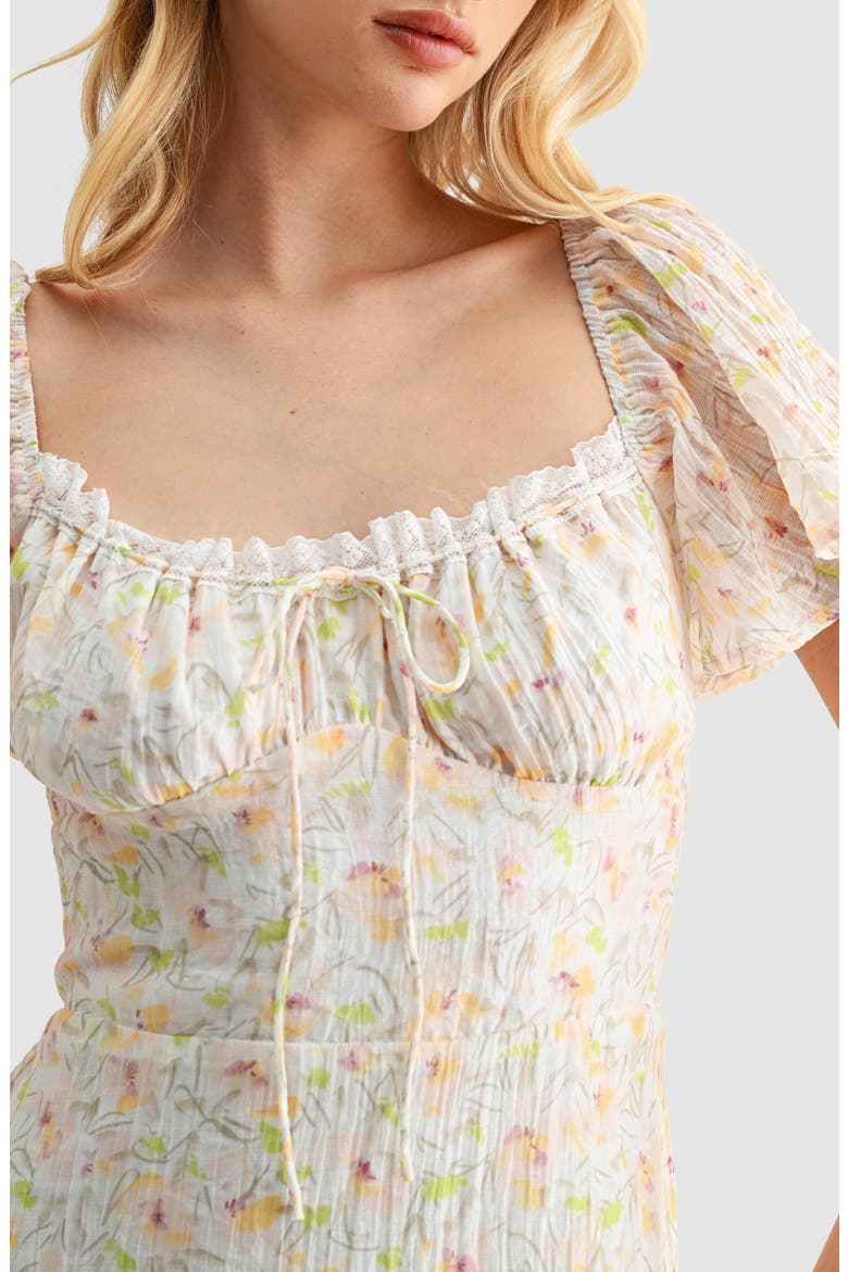 Floral Flutter Sleeve A-Line Dress, Alternate, color, YELLOW FLORAL