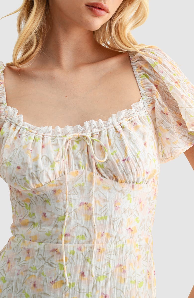 Lush Floral Flutter Sleeve A-Line Dress, Alternate, color, Yellow Floral