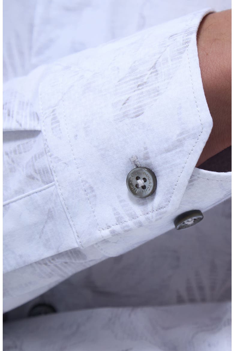Jimmy OoohCotton® Leaf Print Button-Up Shirt, Alternate, color, PLATINUM