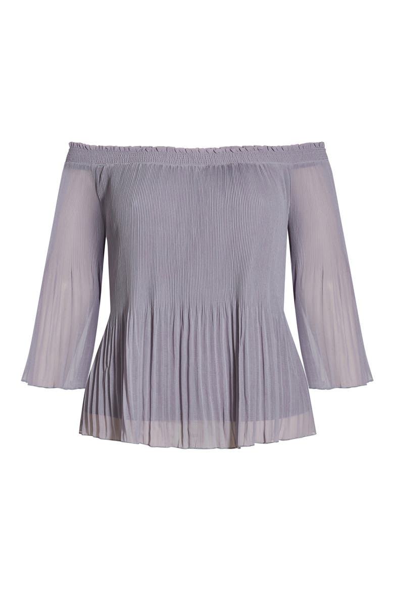Pleated Off the Shoulder Blouse, Alternate, color, SMOKE