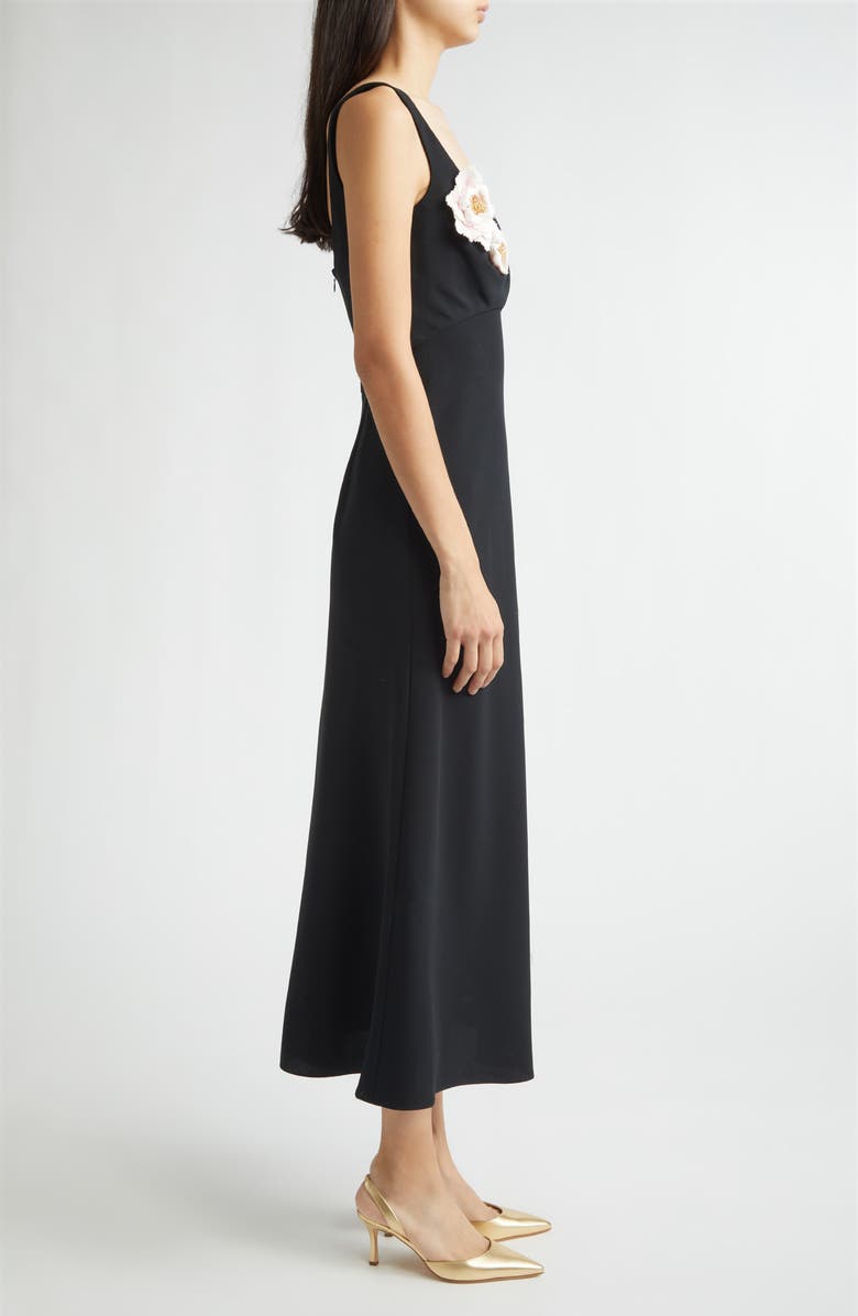 Lela Rose Floral Appliqué Knit Midi Cocktail Dress, Alternate, color, Black