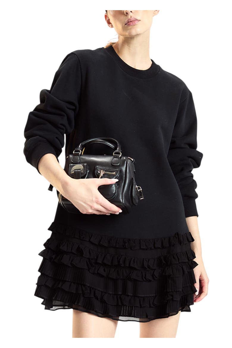 Sweatshirt Georgette Ruffle Combo Dress, Main, color, Black