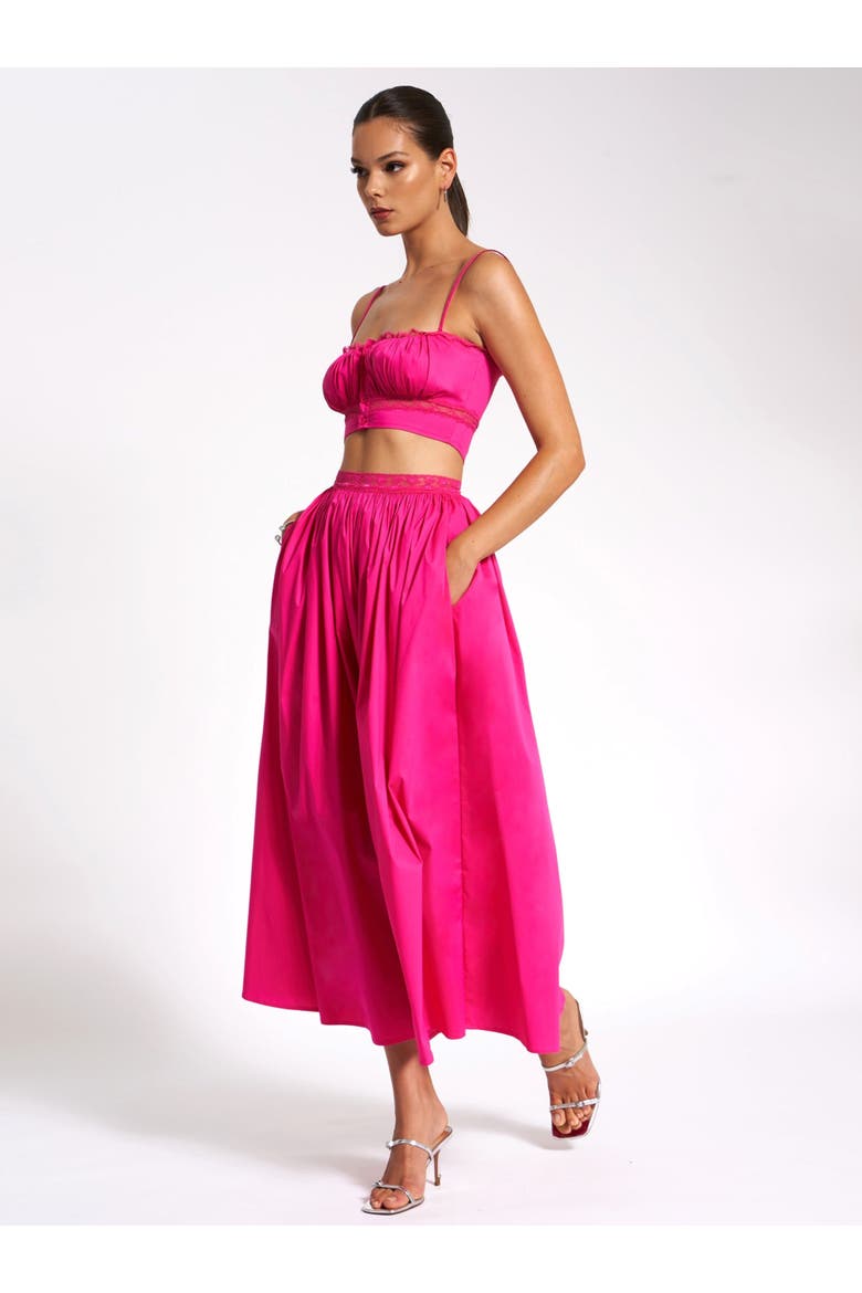Maya Cotton Poplin Top With Lace Trim, Alternate, color, Fuchsia